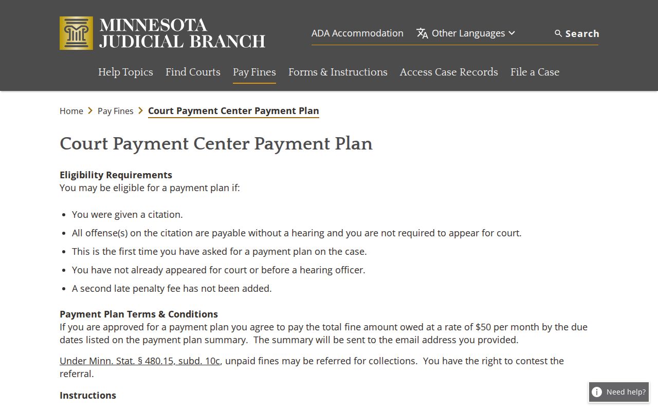 Houston County traffic warrant search: Minnesota Court Payment Center payment plan form