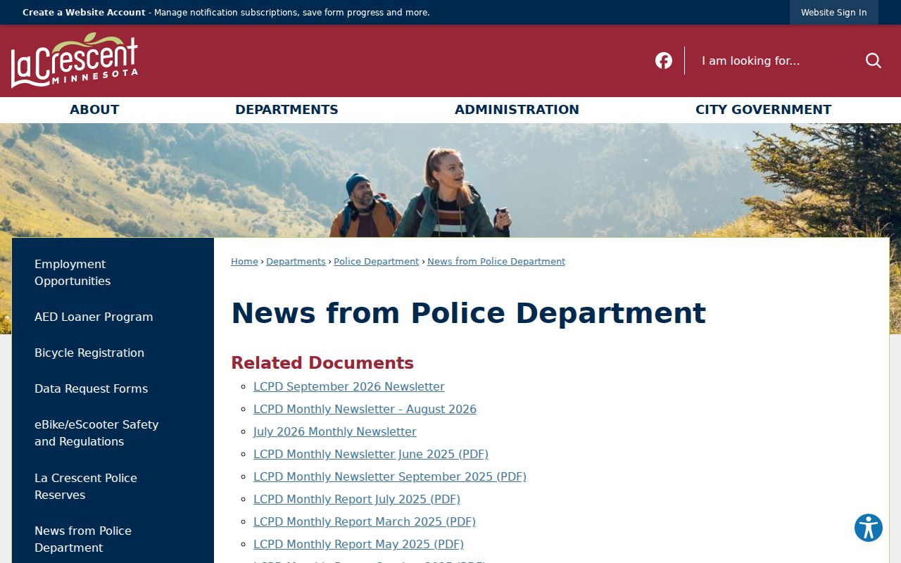 La Crescent warrant search: police department newsletter archive page