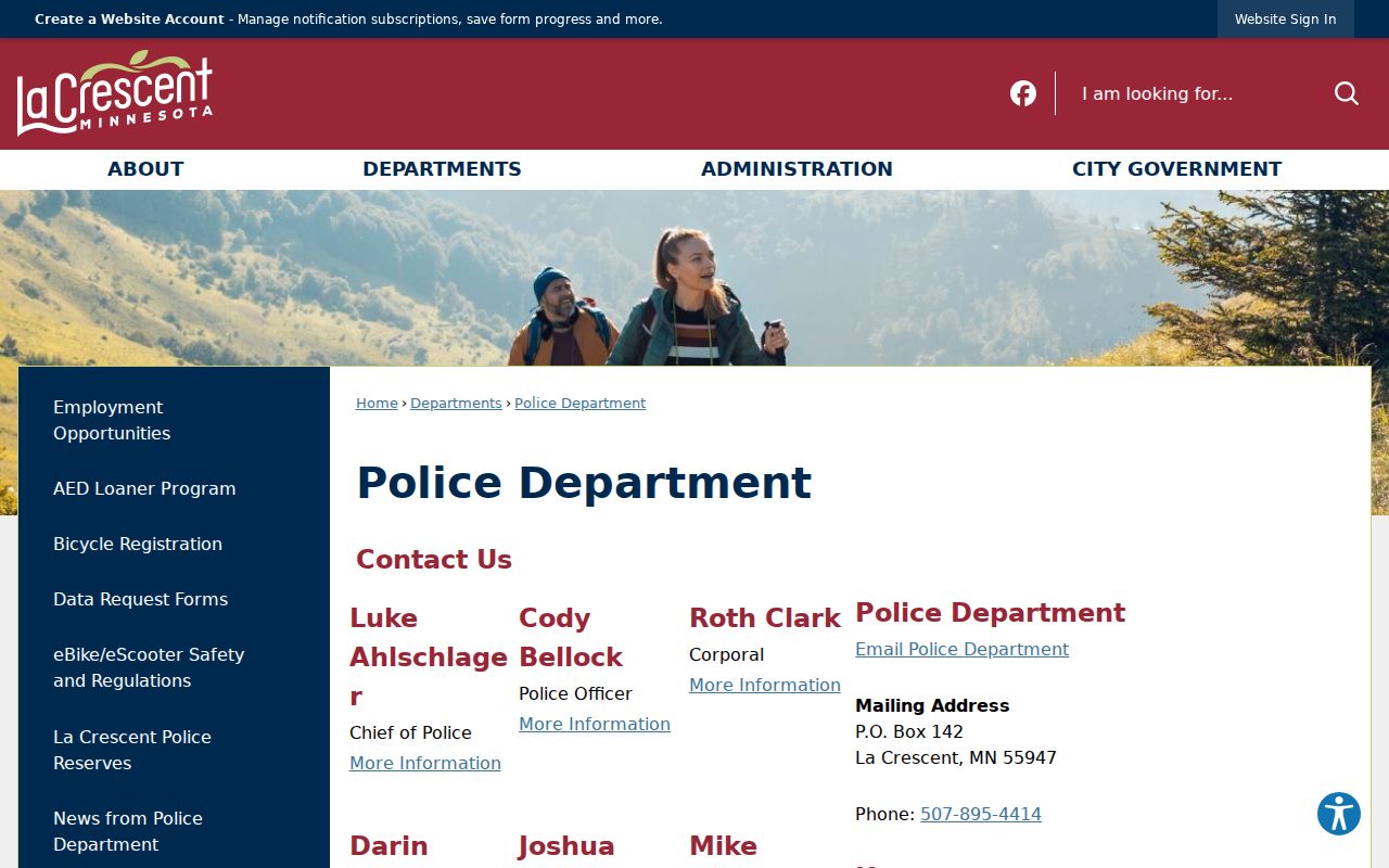 La Crescent warrant search: city police department page with court records link