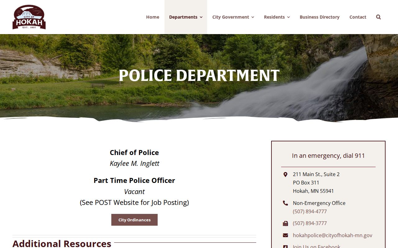 Houston County municipal warrant comparison: Hokah police department page