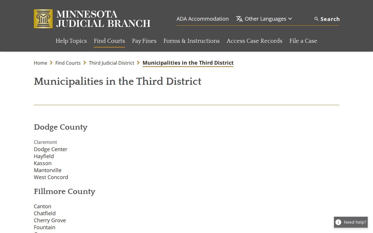 Houston County municipal warrant check: Third Judicial District municipalities list