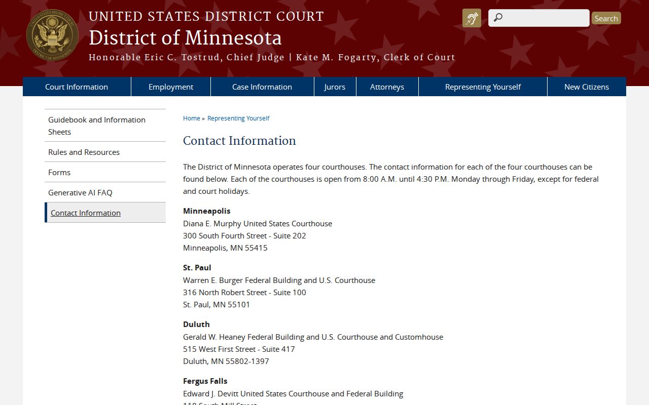 Houston County arrest warrant search: federal District of Minnesota court contacts