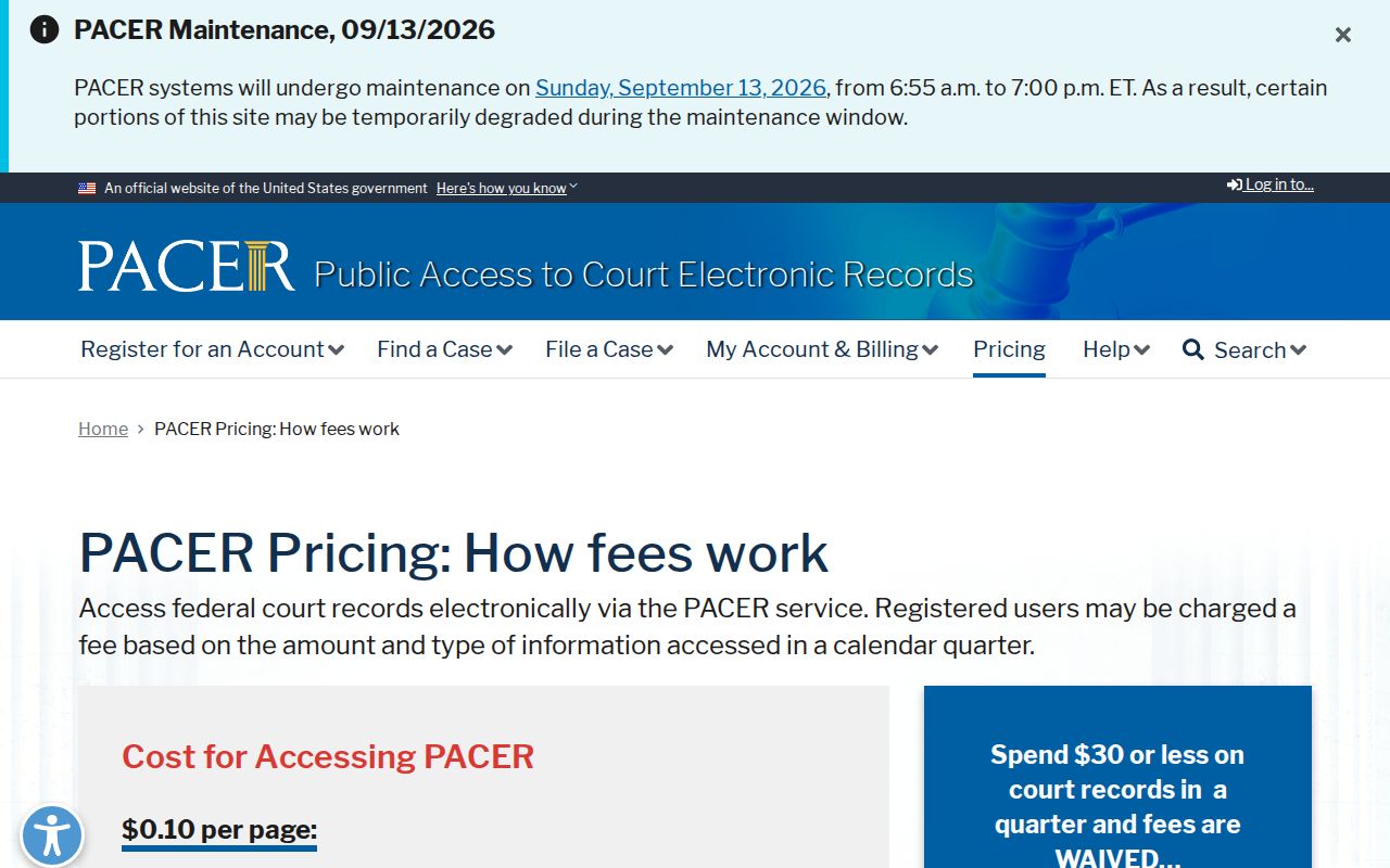 Houston County arrest warrant research: federal PACER docket fee information